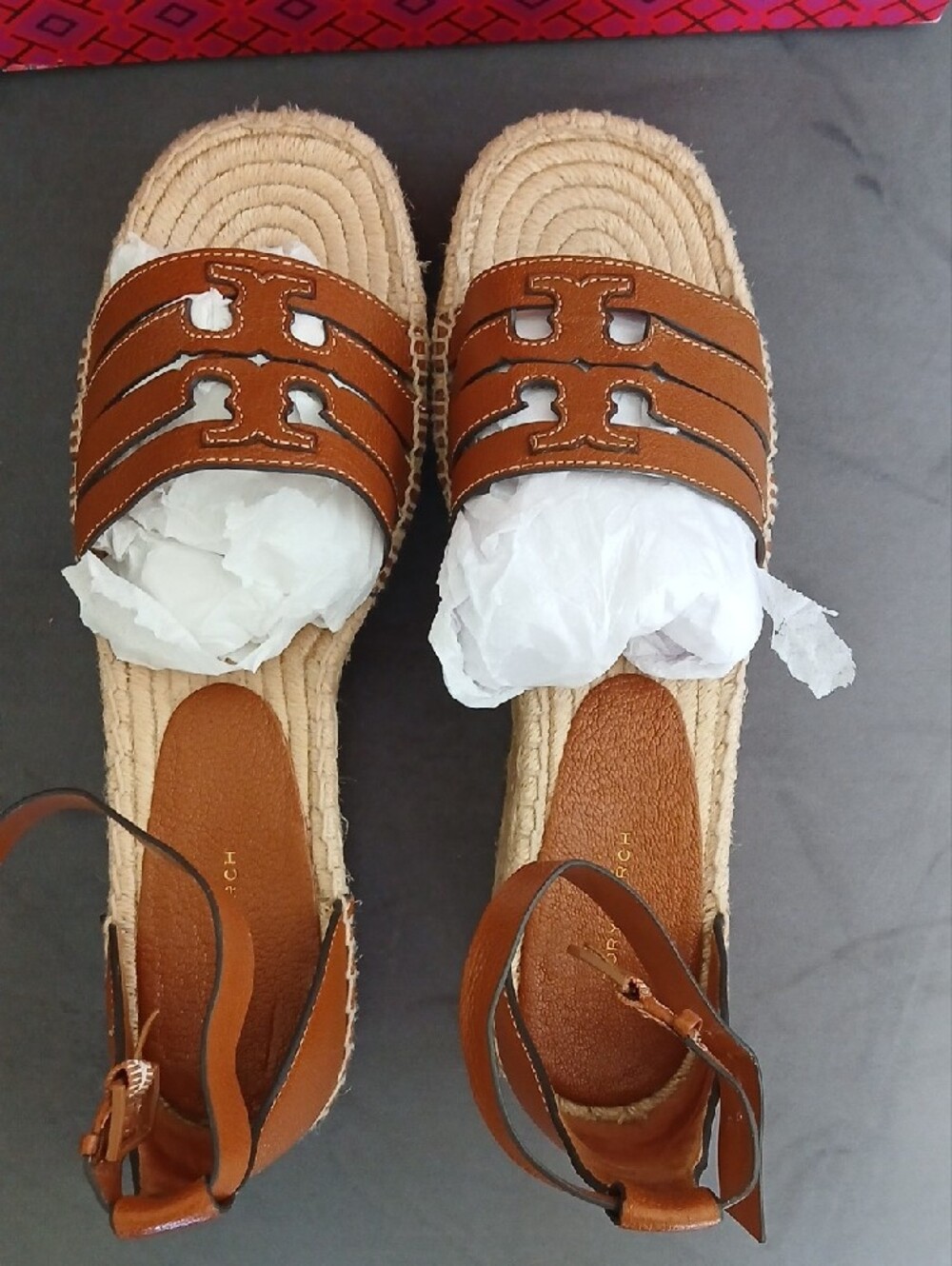 Tory Burch Tan Leather Espadrille Platform Wedge Sandals - Picture 11 of 12